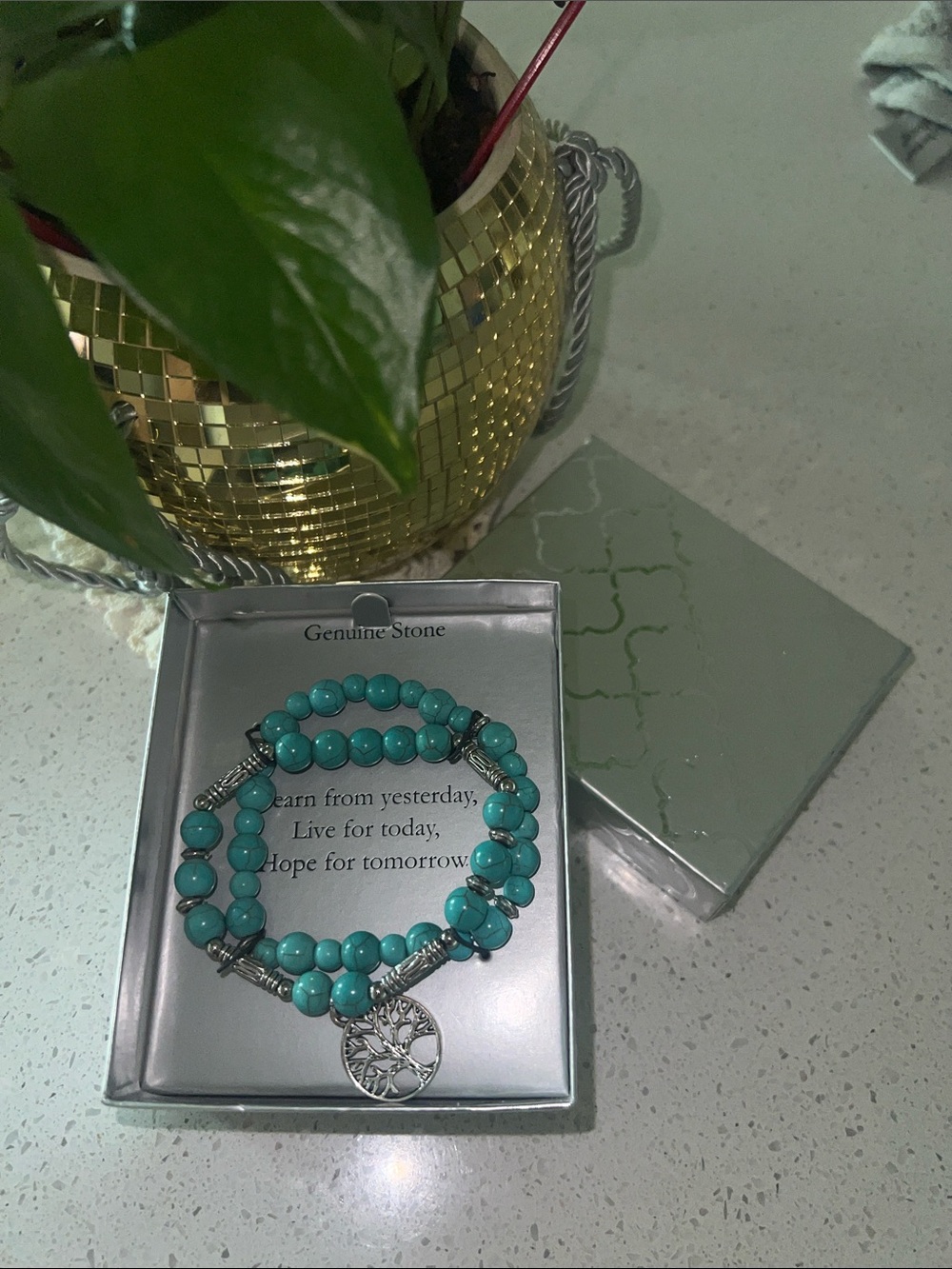 Turquoise Beaded Tree of Life Bracelet - Genuine Stone